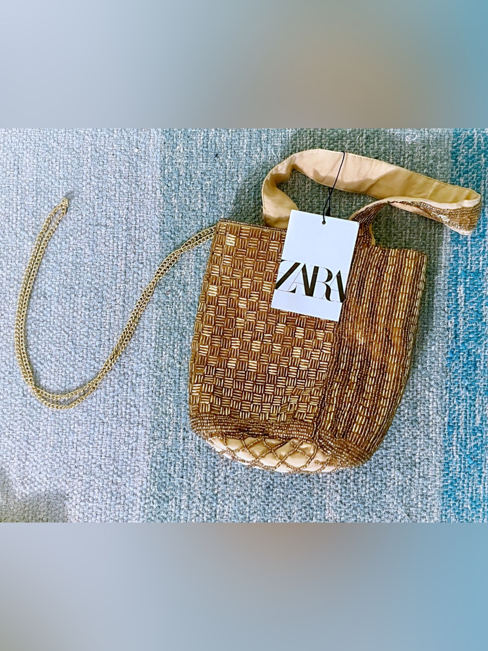 Zara Beaded Bucket Gold/ Crossbody Bag- NWT 6582/510/303